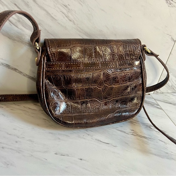 Nine West Brown Croc Minimalist Vegan Leather Crossbody Mini Bag - Picture 2 of 6